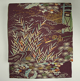 庭苑模様刺繍名古屋帯