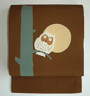 ミミズク柄染名古屋帯