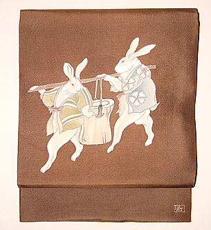 兎の宴友禅名古屋帯