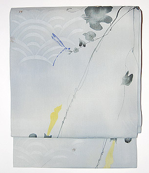 あさがおに糸トンボ名古屋帯