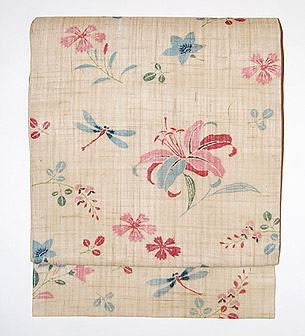 蜻蛉に花尽くし紅型名古屋帯