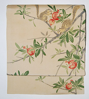 石榴にリスの図染名古屋帯