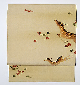 紅葉に鹿の図染名古屋帯