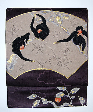 猿と柿の織名古屋帯