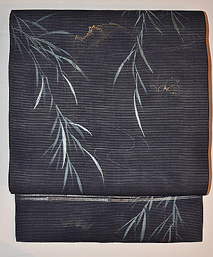 柳に蝙蝠の刺繍絽名古屋帯