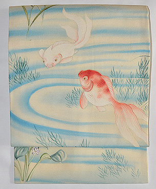 金魚の図染め絽縮緬帯