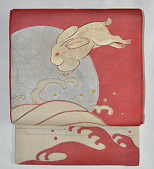 月に波兎の図夏帯