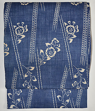 型染め花文様麻帯