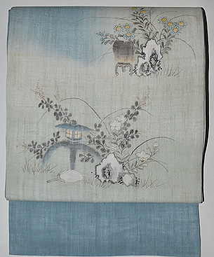 麻地庭の図小袖くずし名古屋帯