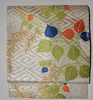 稲妻文に萩の図名古屋帯