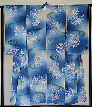 流水に花丸小紋単衣