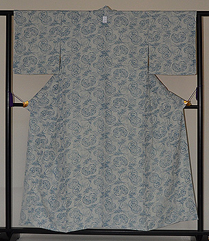 単衣・蹴毬と笹の図型染め小紋松原染工所作