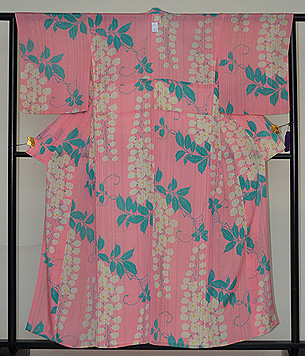 ピンク地藤花単衣