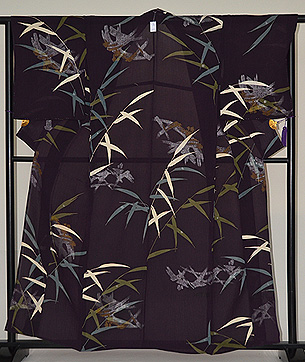 蛇籠に葦の図単衣小紋