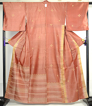 タッサーシルク横紋織りに刺繍の付下