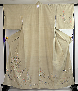 紺地桜の刺繍付下