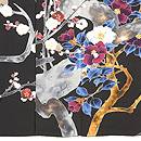 黒地梅に椿の図縮緬地友禅訪問着 上前