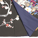 黒地梅に椿の図縮緬地友禅訪問着 上前