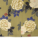 黄海松茶に白バラの小紋　質感・風合