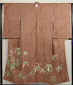 笹に山葡萄、百舌鳥の付下