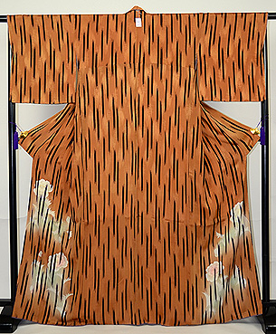 芥子の花に縦絣散歩着