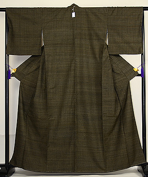 根岸色横段紬袷