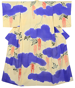 雲取りに藤の図単衣訪問着