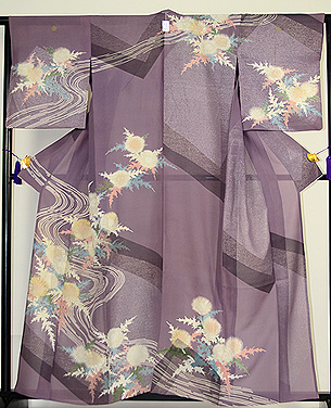 流水にあざみ漆銀訪問着