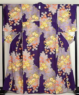 紫濃淡万寿、小菊と紅葉小紋