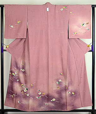 灰赤紫地一つ紋吹き寄せ模様袷訪問着