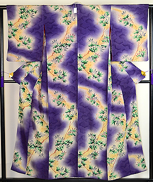 一つ紋紫ぼかし楓付下