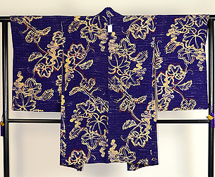 紺藍色葡萄模様縮緬羽織