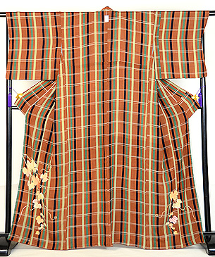 変わり三升格子に蔦のお散歩着