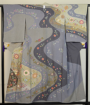 松井青々作　絞りに花唐草文様訪問着