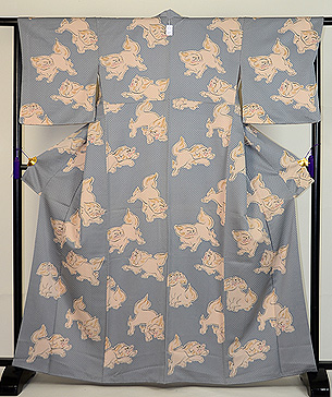 唐獅子文様袷小紋