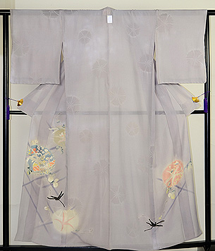 撫子透かし織蜻蛉柄単衣