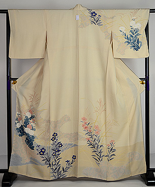 雲取りに秋の花模様袷訪問着