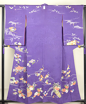 四季の花々模様菫色訪問着