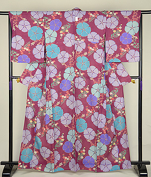 撫子に秋の七草絽小紋