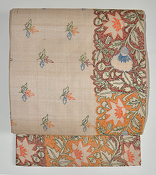 アザミ文様カンタ刺繍名古屋帯