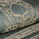 翡翠色ペイズリー文様名古屋帯　質感・風合