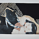 金太郎の図染め名古屋帯　前中心