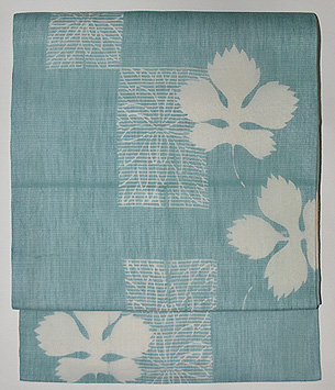 菊と楓の葉麻名古屋帯