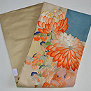 市松地に刺繍菊文様開き名古屋帯　帯裏