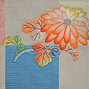 市松地に刺繍菊文様開き名古屋帯　前中心