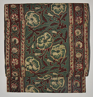 草色木綿地に小豆色芙蓉唐草