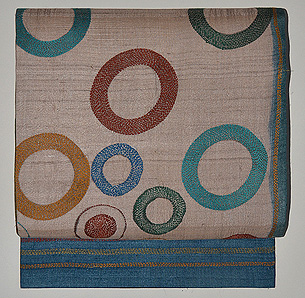 タッサーシルク地大小丸文様名古屋帯