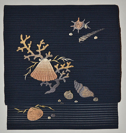 海松貝刺繍絽綴れ帯