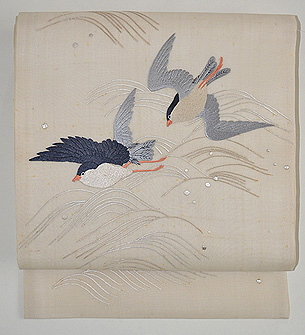 波間に舞う鳥の図名古屋帯