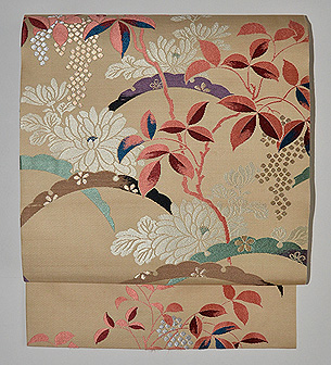 雪輪に菊と南天の織名古屋帯